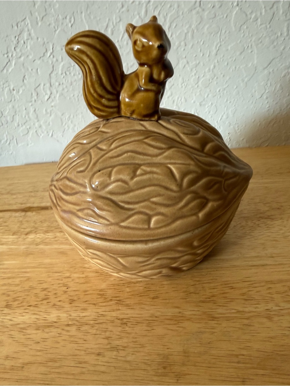 Brown Ceramic Squirrel Trinket Jar — Decorative Home Art Vintage